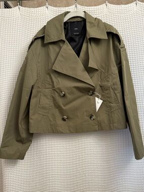 Mango ‘Lipa’ Double-Breasted Trench Jacket NWT Olive color